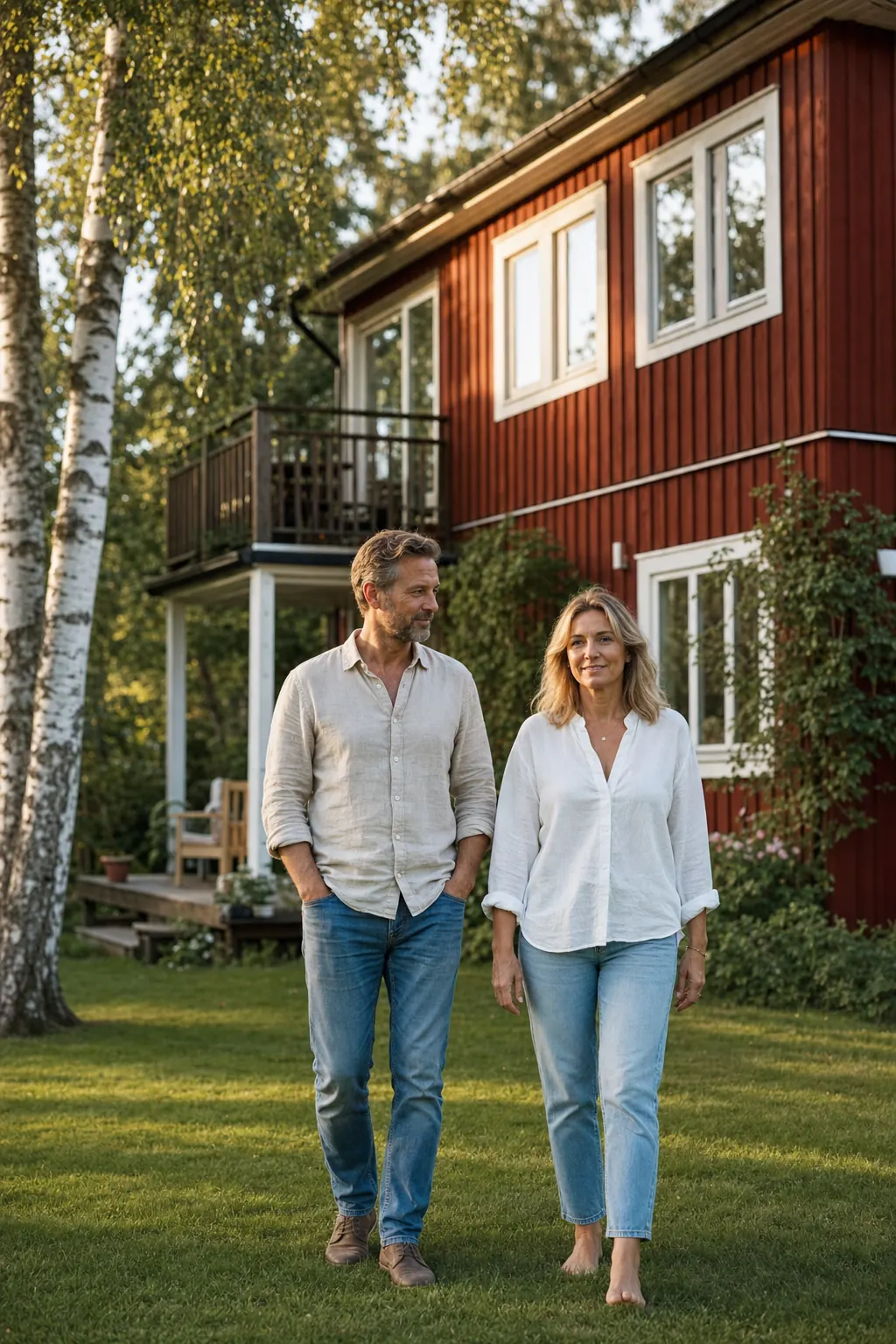 Svensk villa i sommarljus med trädgård