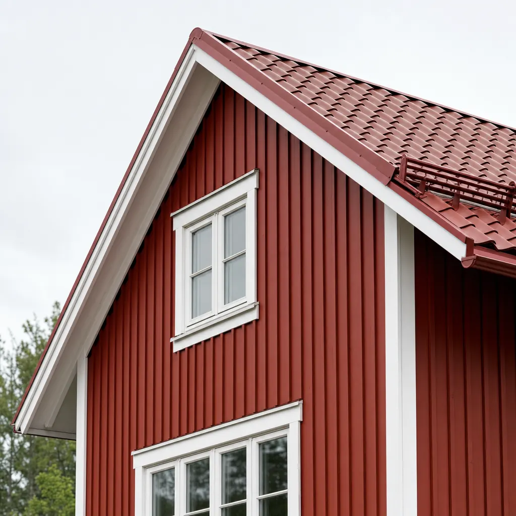 Svensk villa i genomskärning med markerade försäkringsmoment: tak, fasad, ledningar och bohag — exempel på vad husförsäkringen täcker