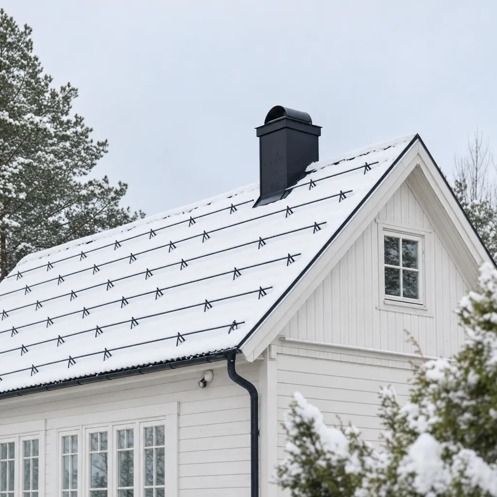 Stormskadat tak på svensk villa med trasiga tegelpannor — exempel på plötslig naturskada som villaförsäkringen ersätter