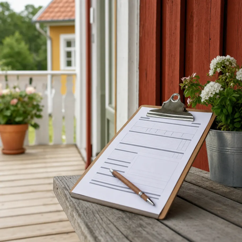 Besiktningsman granskar takkonstruktion på vind i svensk villa — exempel på byggnadsbesiktning för försäkring