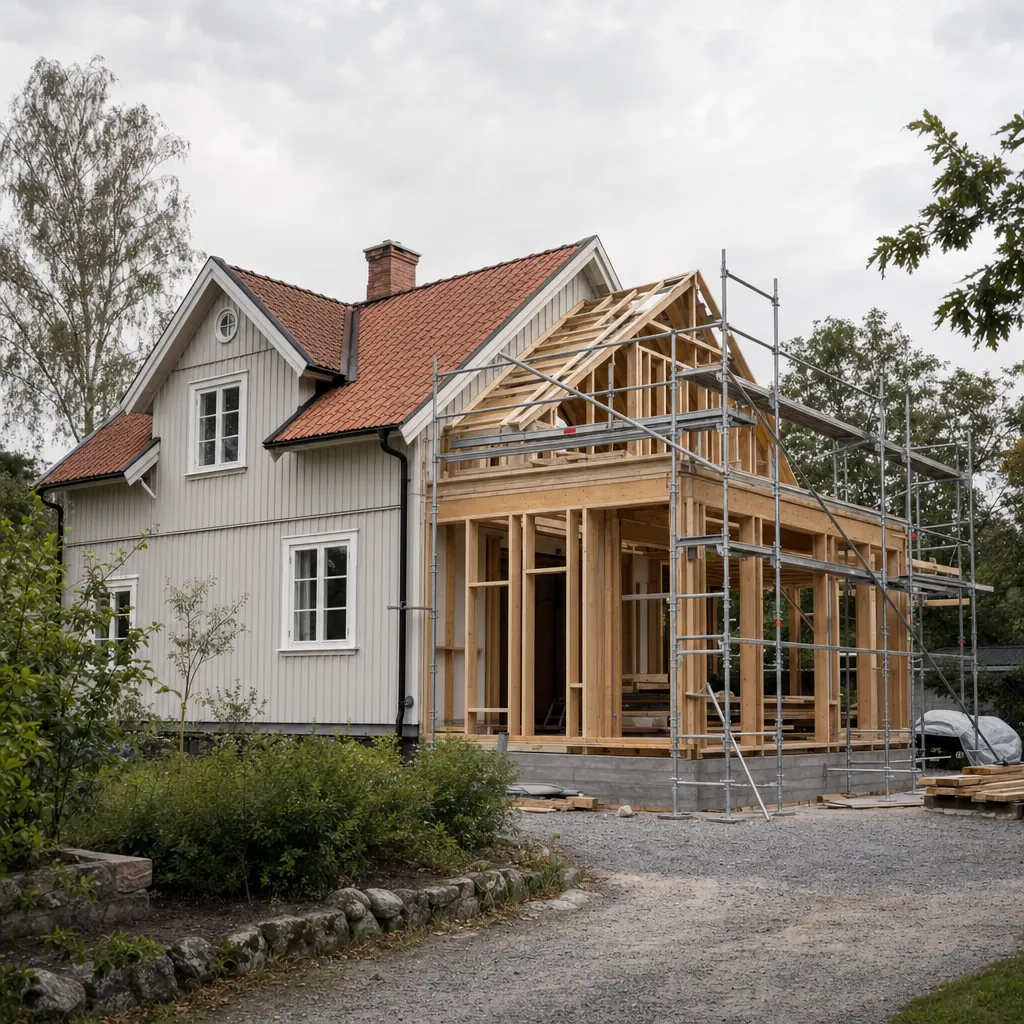 Tillbyggnad av suterrängplan på svensk villa — exempel på ny boyta som ska anmälas till försäkringsbolaget