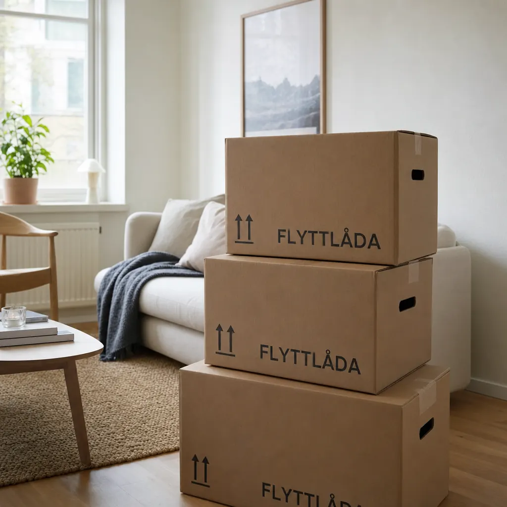 Flyttkartonger i en svensk villa — exempel på lösöre som omfattas av brukstidsregeln under flytt
